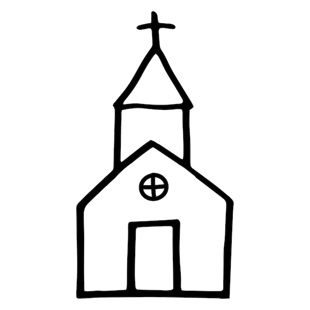 Edificio de la iglesia cristiana católico dibujado a mano Ilustración vectorial