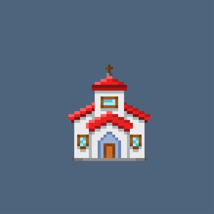 Vector edificio de la iglesia en estilo pixel art