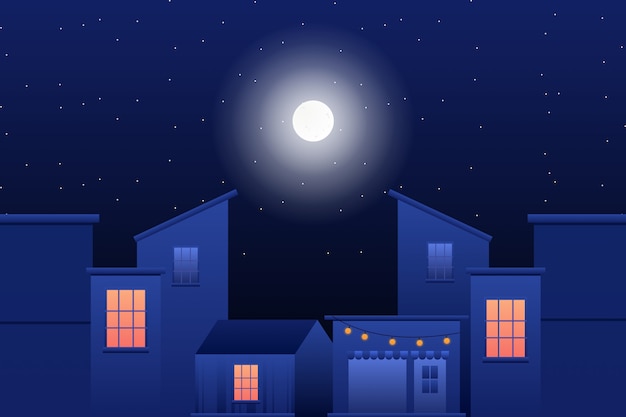 Vector edificio con ilustración de cielo nocturno estrellado