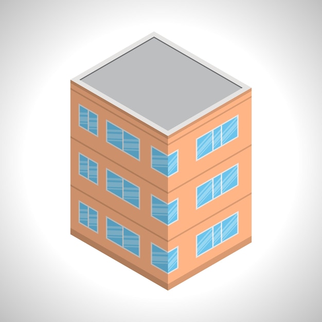 Vector edificio isométrico. casa de tres plantas en estilo isométrico. ilustración vectorial