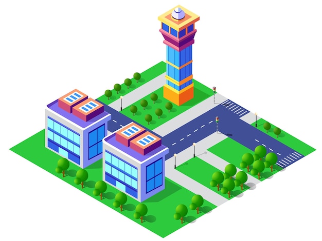 Un edificio isométrico juego activo estilo de arte 3D paisaje urbano vista de la parte superior