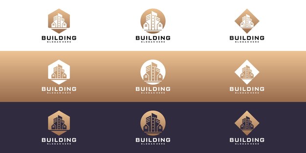 edificio logo con diseño de tarjeta de visita vector premium