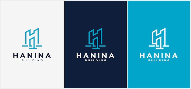 Edificio logo letra h line. se puede utilizar para logotipos comerciales, arquitectura, bienes raíces, construcción, edificios, apartamentos, plantillas de diseño de logotipos vectoriales