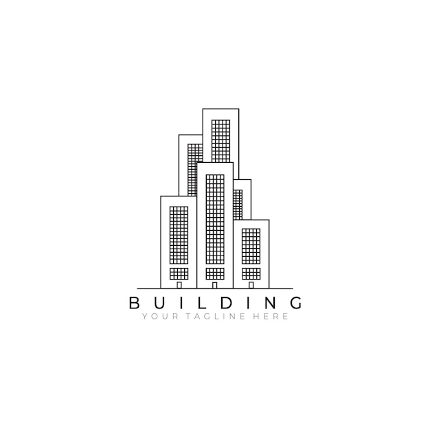 Edificio logo línea arte vector ilustración diseño minimalista arquitectura moderna creativo al aire libre naturaleza monoline contorno lineal simple construcción techo apartamento hogar casa