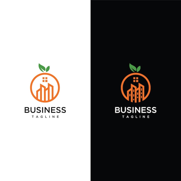 edificio y logotipo de vector naranja