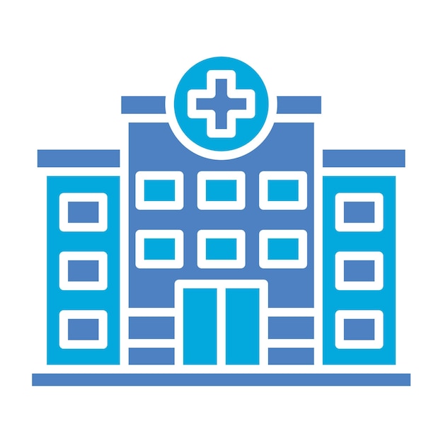un edificio médico azul con una cruz blanca en él