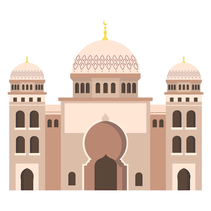 Vector edificio de la mezquita de la religión islámica en estilo arhitectural árabe en el mes de ramadán del año nuevo islámico