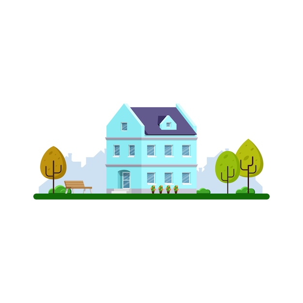 Edificio Moderno Adosado Urbano y Suburbano. Banner de concepto de bienes raíces. Ilustración de estilo plano