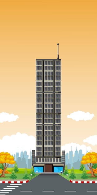 Vector edificio moderno con fondo de ciudad