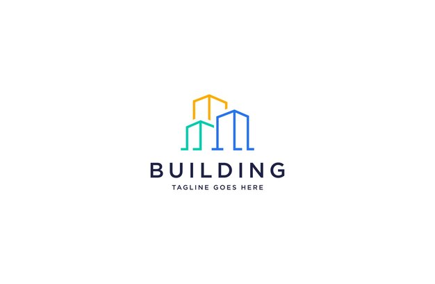 Edificio con plantilla de diseño de logotipo de estilo lineal de vector plano