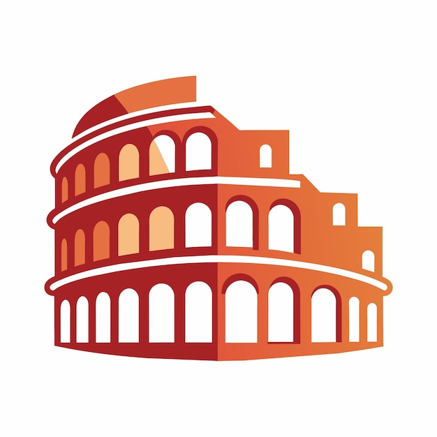 Un edificio rojo con ventanas arqueadas y arcos arquitectónicos Un logotipo minimalista del Coliseo de Roma Diseño de logotipo vectorial moderno minimalista y simple