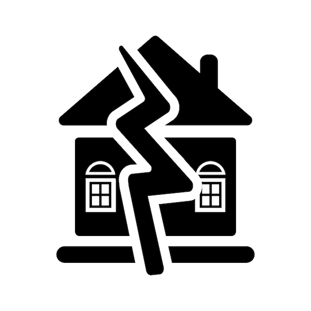 Edificio roto Icono negro del terremoto
