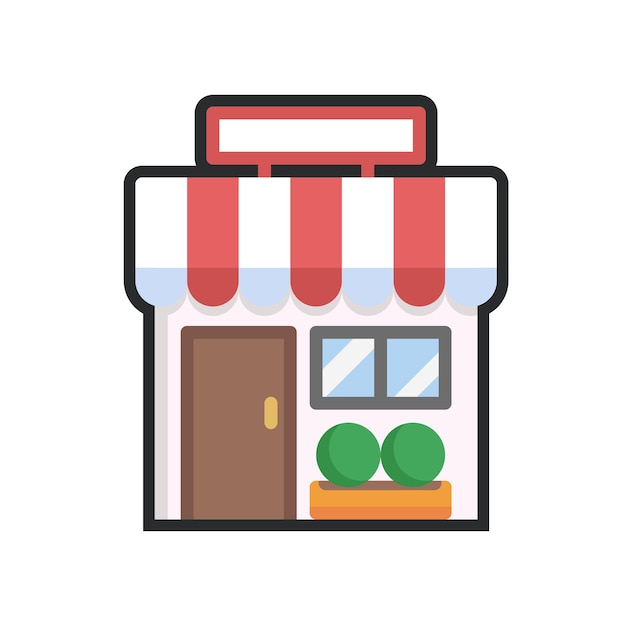 edificio de la tienda con contorno en diseño vectorial plano