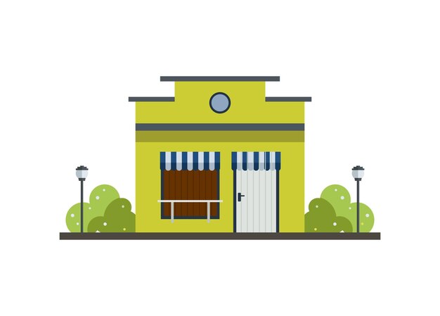 Edificio de tiendas viejas cerradas Ilustración plana simple