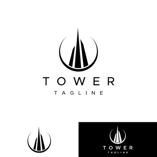 Edificio de la torre eiffel francesa y diseño de plantilla de logotipo de torre alta con ilustración vectorial editable