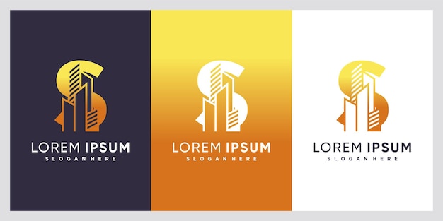 Edificio y último diseño de logotipo S con concepto creativo.