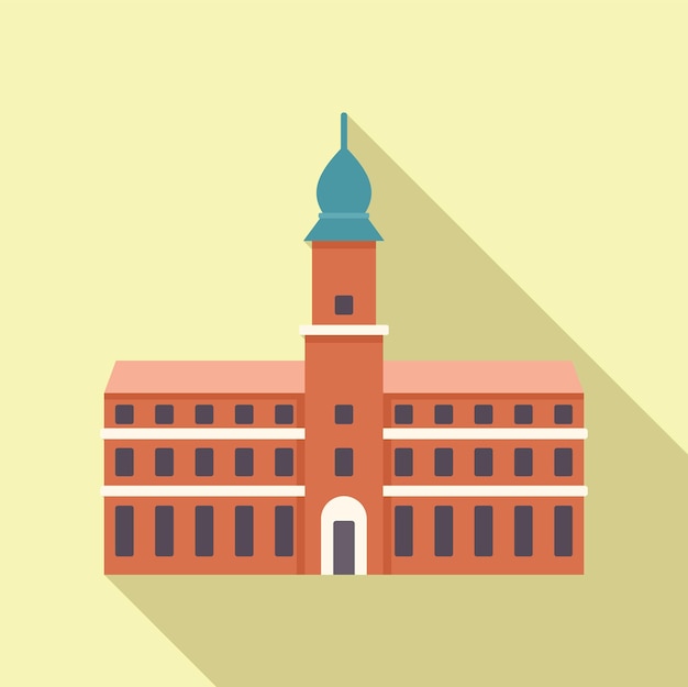 Edificio universitario de ladrillo con ilustración de diseño plano de torre