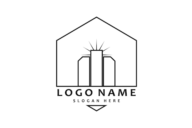 Edificio vintage simple diseño de etiqueta de bienes raíces retro diseño rústico hipster skyline de la ciudad logotipo de sello