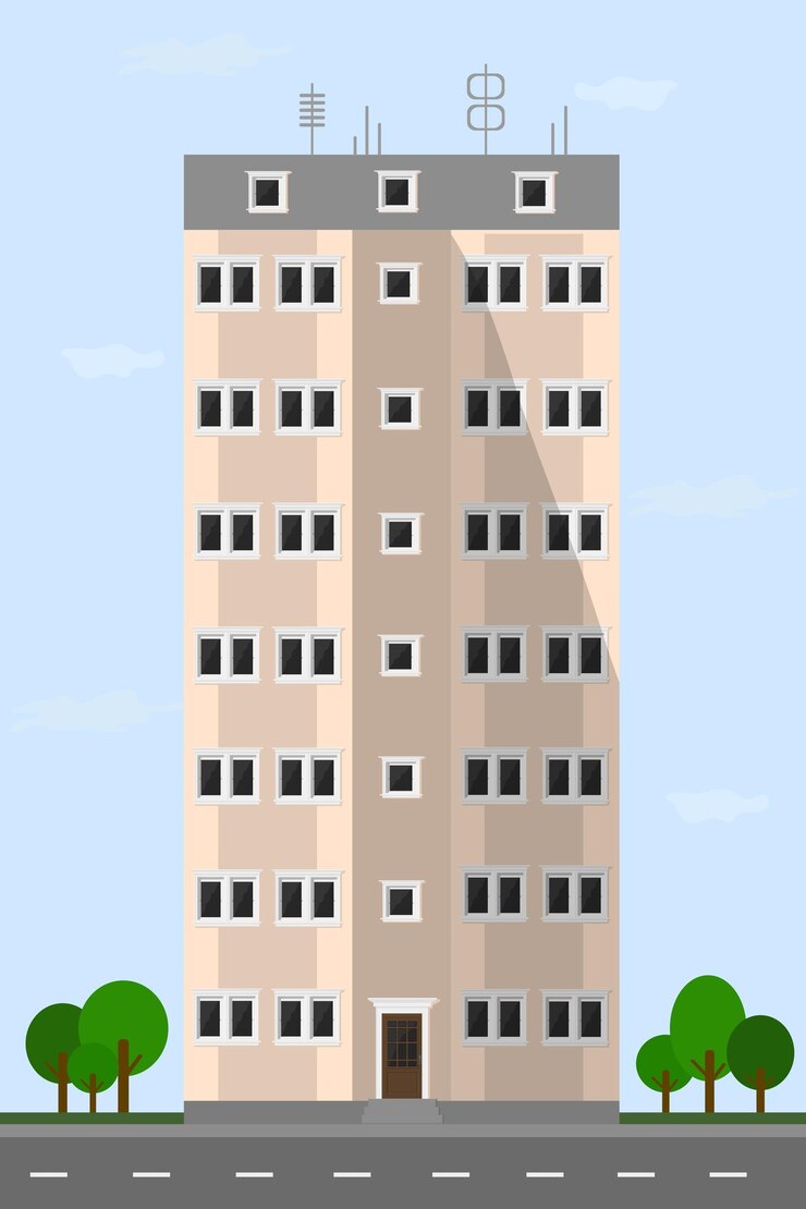 Vector edificios de apartamentos de paneles de varios pisos en la ciudad