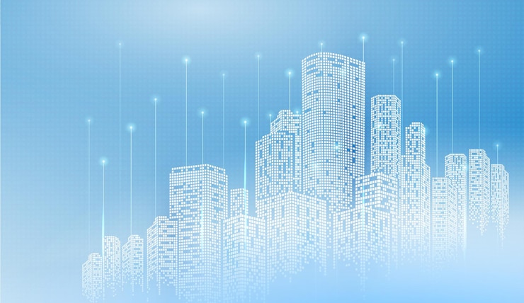 Edificios de la ciudad resumen de fondo ciudad inteligente concepto urbano oficina de organización de bienes raíces