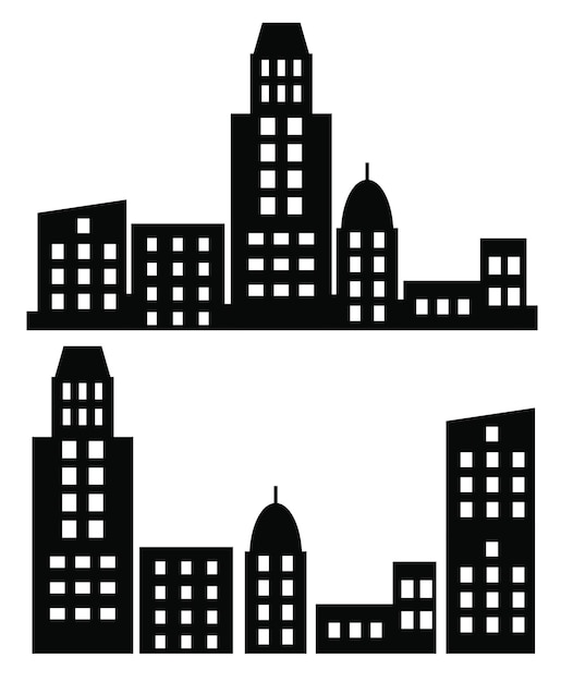 Los edificios de la ciudad silueta diferentes ilustraciones de conjuntos de vectores de construcción