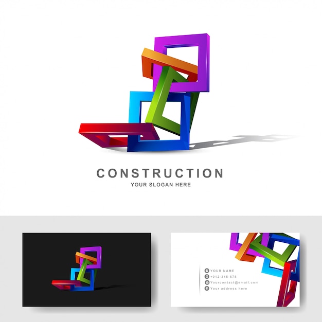 Edificios de construcción o plantilla de diseño de logotipo cuadrado de marco 3D