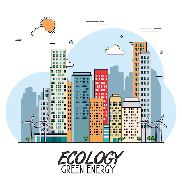 Vector edificios ecología verde escena de la ciudad