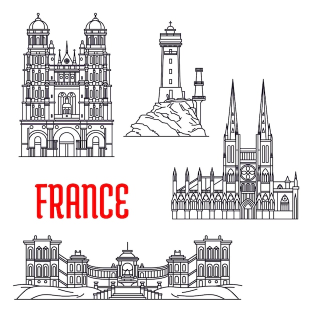 Vector edificios históricos y lugares de interés de francia