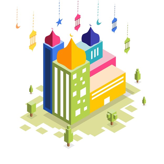 edificios de mezquitas con vector de estilo isométrico