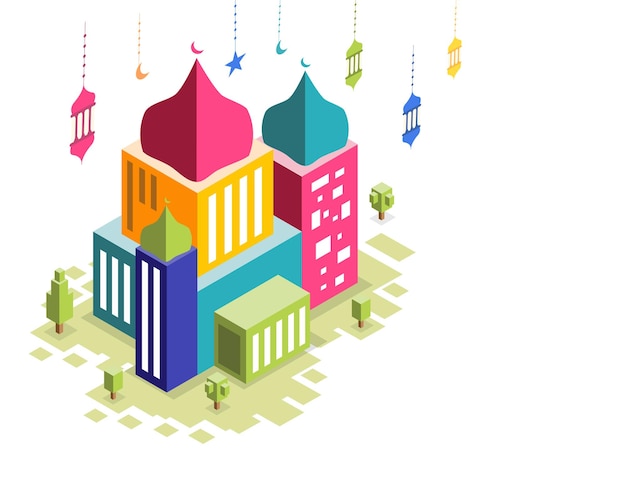 edificios de mezquitas con vector de estilo isométrico
