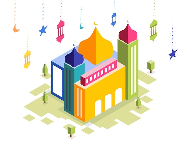 edificios de mezquitas con vector de estilo isométrico