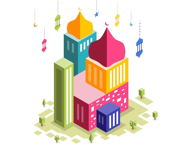 edificios de mezquitas con vector de estilo isométrico