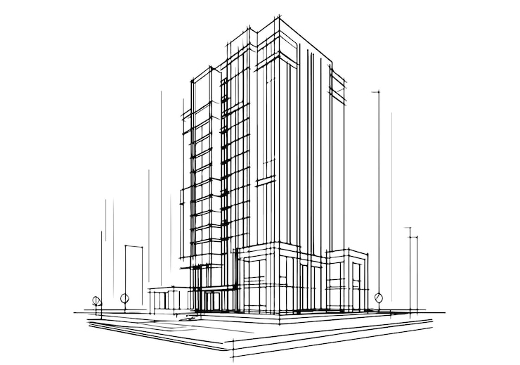 Edificios modernos de gran altura de una línea de arte