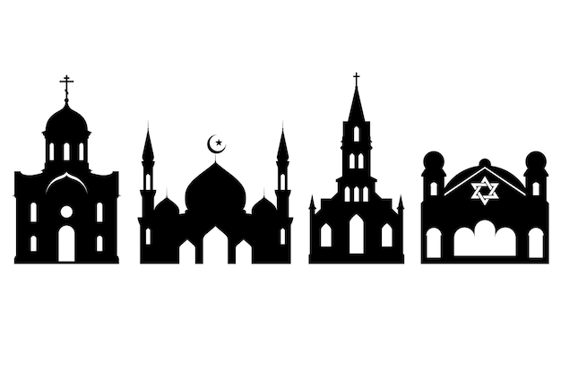 Edificios religiosos iglesia mezquita y sinagoga silueta de catedral vector