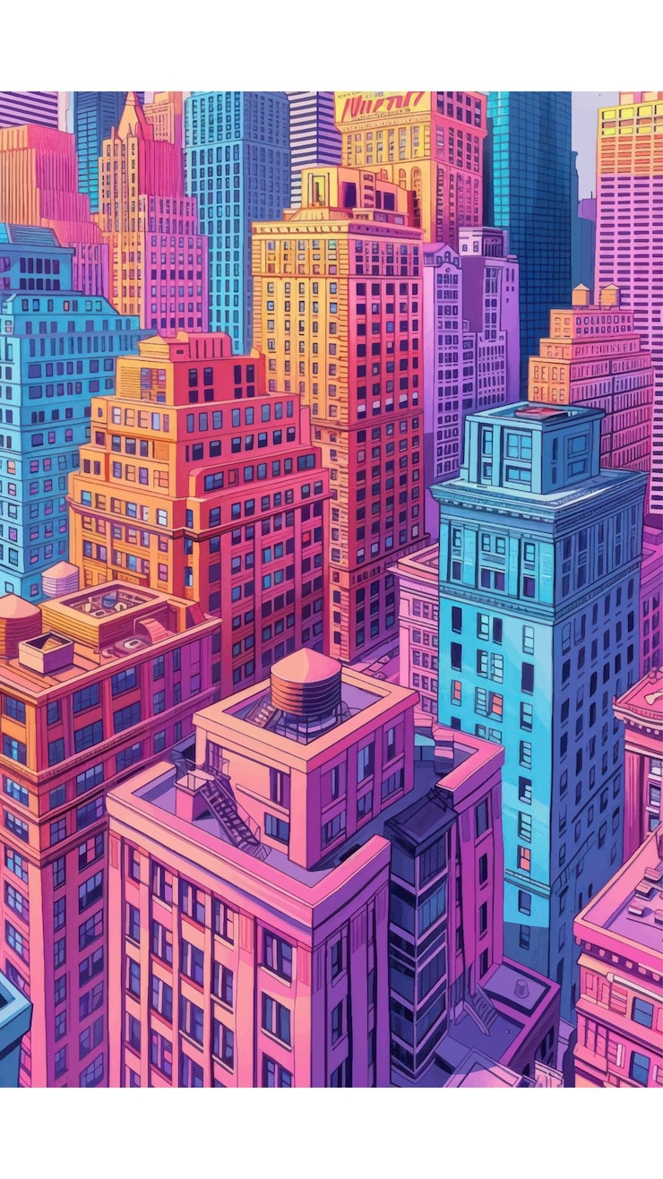 Vector los edificios son de colores brillantes arquitectura paisaje urbano al aire libre
