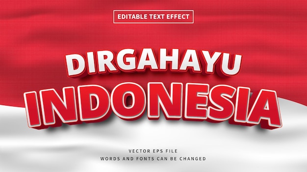 Editable 3d dirgahayu indonesia efecto de texto del día de la independencia