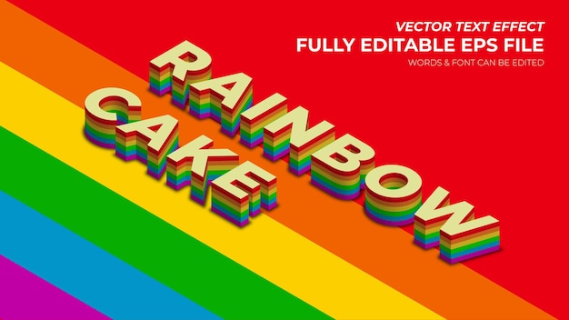 Editable 3d Vector Rainbow Cake Efecto de texto vectorial isométrico