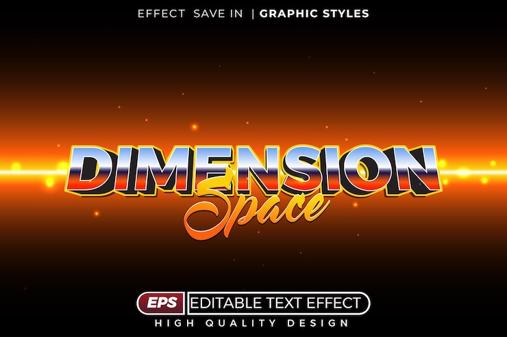 Vector editable 3d vector text effect dimension space with retro color