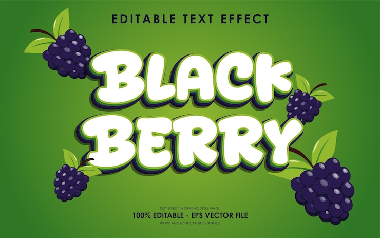 Vector editable blackberry text effect with illustration of blackberry