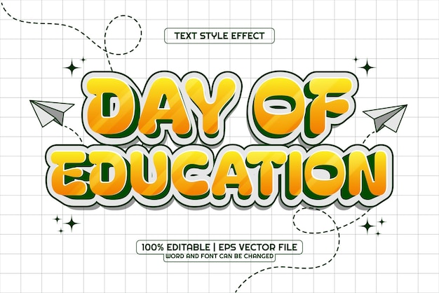 Editable Día de la Educación Efecto de texto Estilo de dibujos animados en 3D