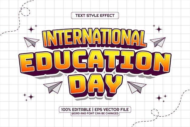 Editable Día Internacional de la Educación Efecto de texto estilo de dibujos animados en 3D