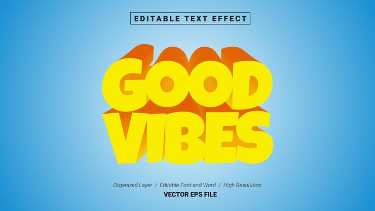 Vector editable good vibes font tipografía plantilla texto efecto estilo letras vector ilustración logotipo