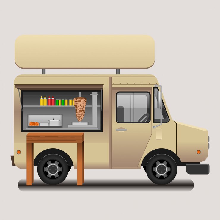 Editable Mobile Turkish Kebab Food Truck Vector Illustration