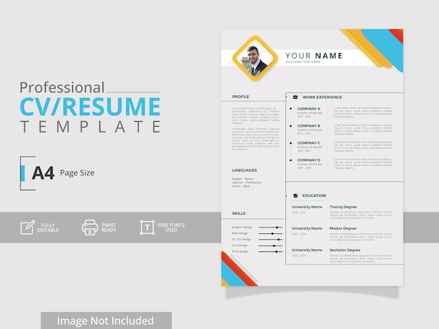 Editable Print Ready CV o diseño de currículum con Modern Simple Clean Flat Minimal