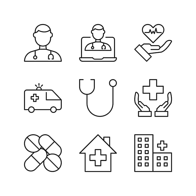 Editable Set Icon of Healthcare Vector ilustración aislada sobre fondo blanco usando para el sitio web de presentación o la aplicación móvil