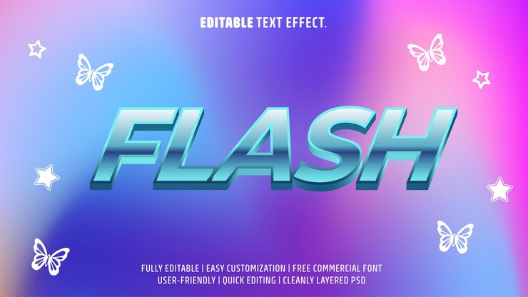 Editable vector text effect with minimal and cute style Flash with fluid dynamic color
