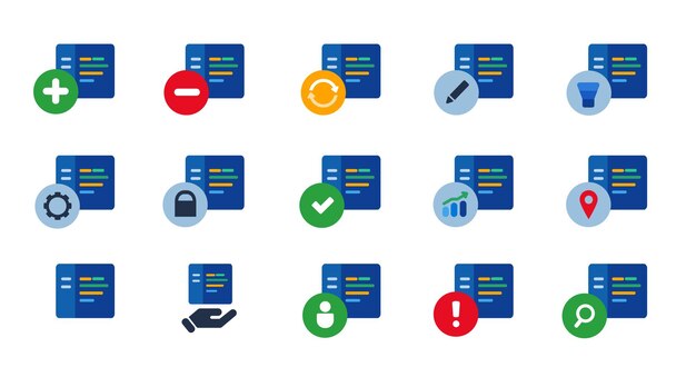 Editor de código de codificación de programación desarrollo de aplicaciones de software conjunto de iconos colección vector azul