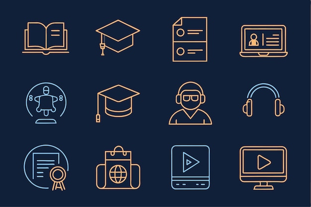 educación y aprendizaje iconos web en estilo de línea Libro de texto de la universidad de la escuela Vector de aprendizaje