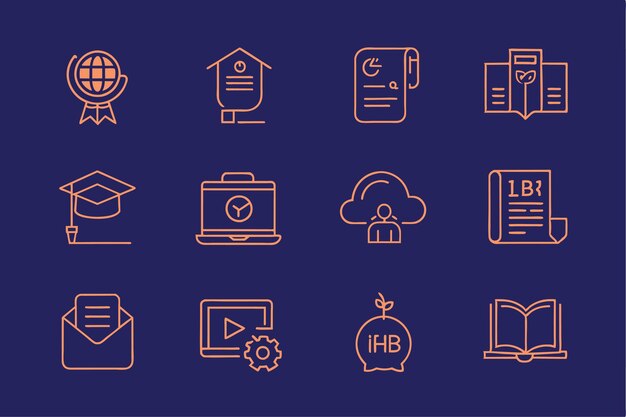 educación y aprendizaje iconos web en estilo de línea Libro de texto de la universidad de la escuela Vector de aprendizaje