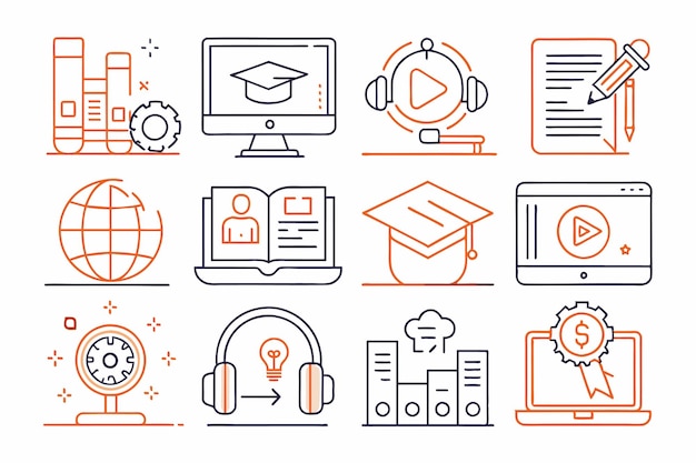 educación y aprendizaje iconos web en estilo de línea Libro de texto de la universidad de la escuela Vector de aprendizaje